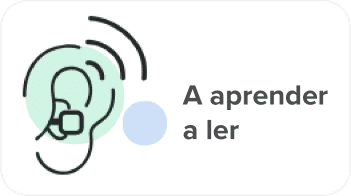Ícone de Aprender a ler, com a ilustração de um ouvido com aparelho ouvindo algo.