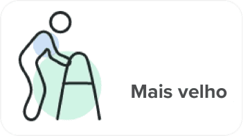Ícone de mais velho, com a ilustração de uma pessoa andando com auxílio de um andador.