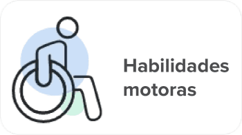 Ícone de habilidades motoras, com a ilustração de uma pessoa se movimentando em sua cadeira de rodas.