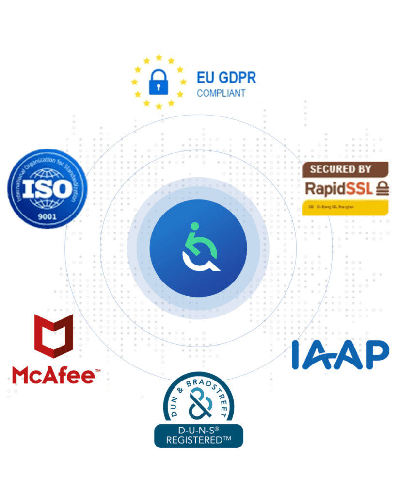 Ícone do widget de acessibilidade com algumas logos em volta.