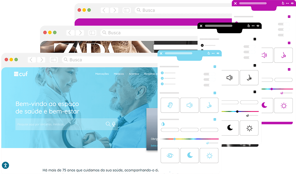 Ecrã de alguns sites com a a ferramenta da EqualWeb aberta.