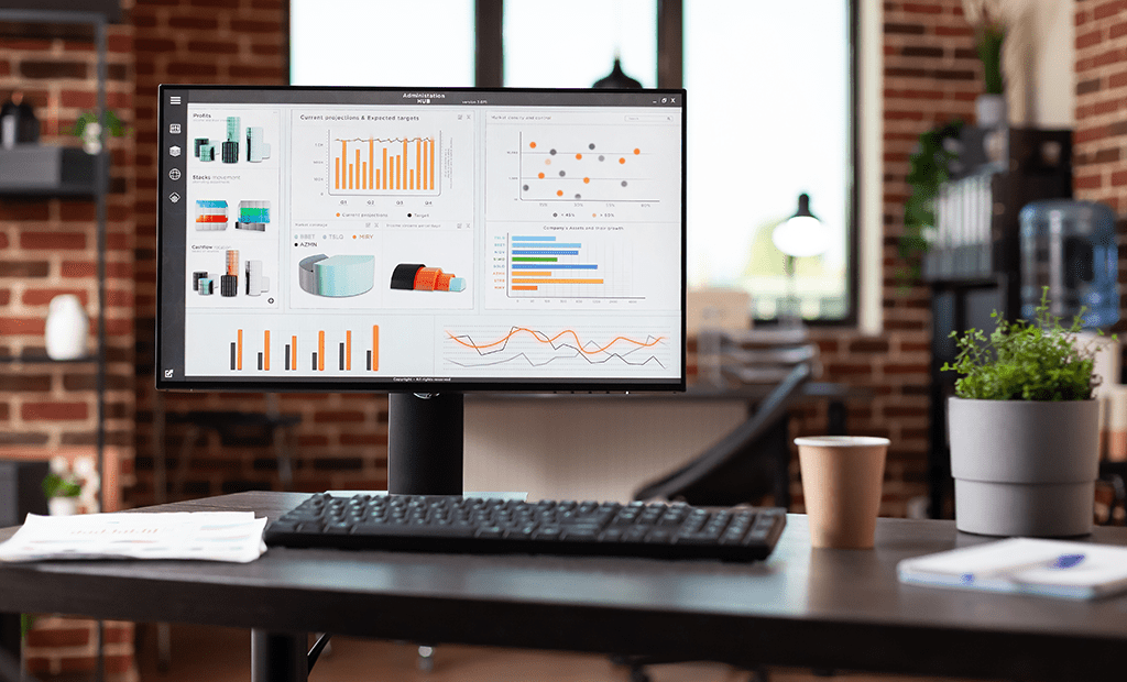 Monitor de computador a exibir dados estatísticos